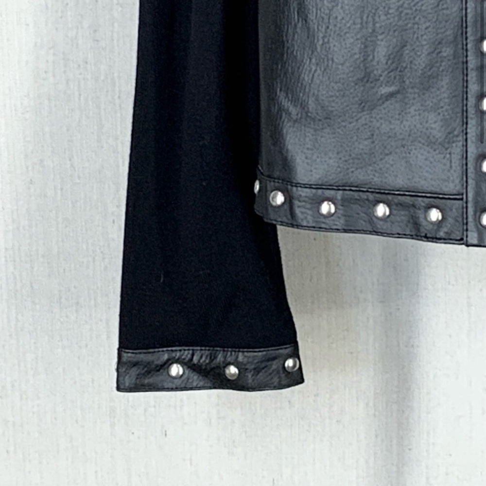 Caprice Y2K Leather Combo Studded Moto Jacket Double Zip Grunge Goth L Black - Picture 4 of 6